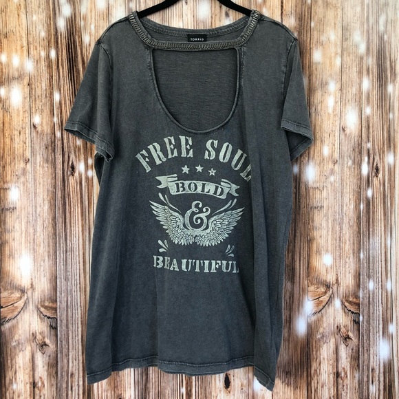 Torrid Grey Embellished "Free Soul" Bold & Beautiful T-Shirt - Picture 3 of 9
